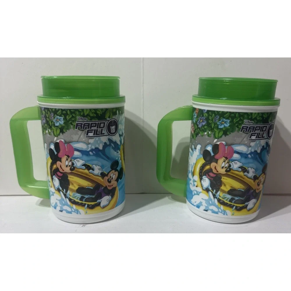 Disney Parks Rapid Refill Whirley Drink Works Green Reusable Travel Cup Mug 2 Pc